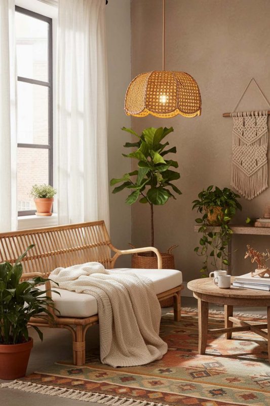 Boho Scalloped Wicker Lampshade - Artistic & Unique