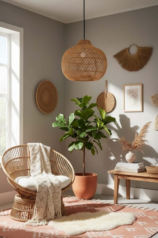 Boho Wicker Swag Lamp - Free-spirited & Cozy