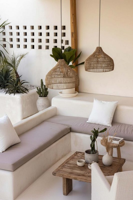 Boho Living Room Natural Woven Rattan Pendant Light Layered Decor
