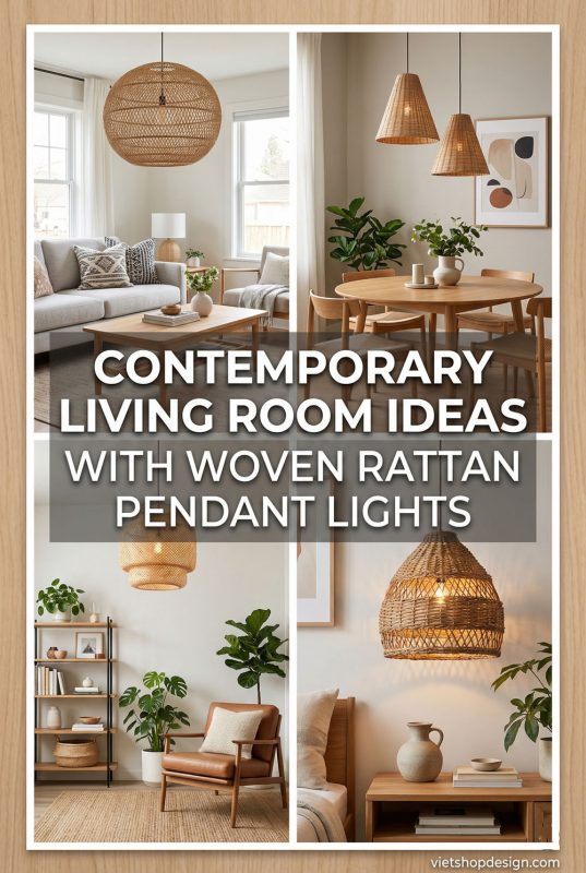 Contemporary Living Room Ideas With Woven Rattan Pendant Lights