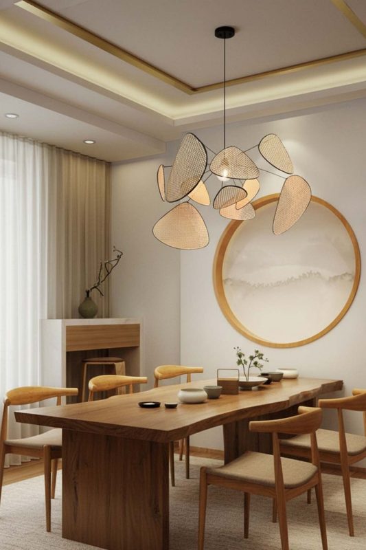 Contemporary Dining Room Abstract Rattan Art Warm Modern Light