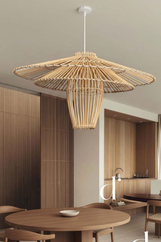 Contemporary Dining Room Sculptural White Woven Rattan Pendant Light Modern Interior