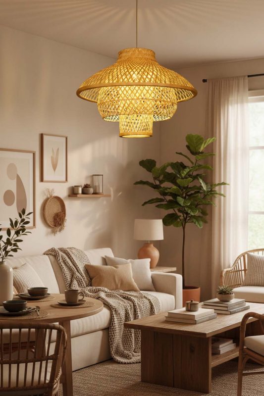 Cozy Bamboo 3 Layered Pendant Light - Peaceful Living