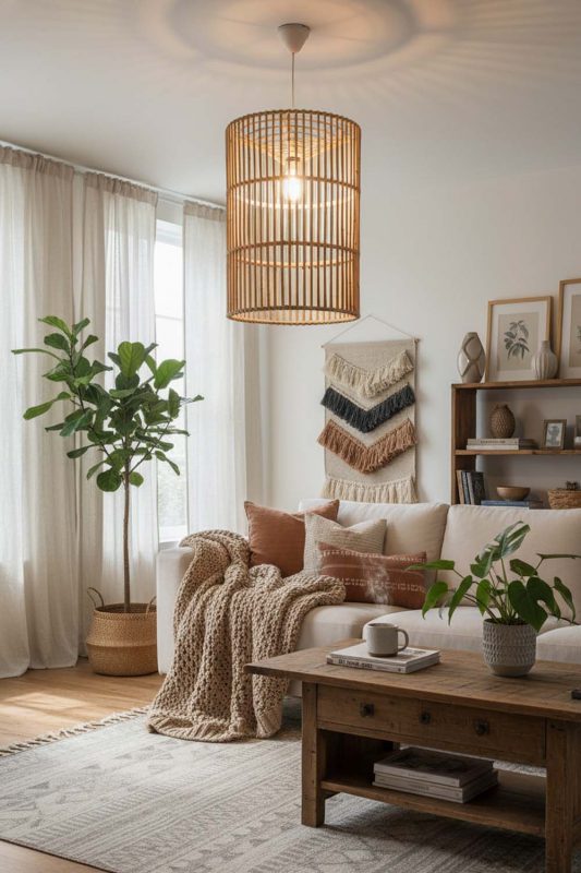 Cozy Bamboo Geometric Pendant Light Cylinder - Warm & Inviting