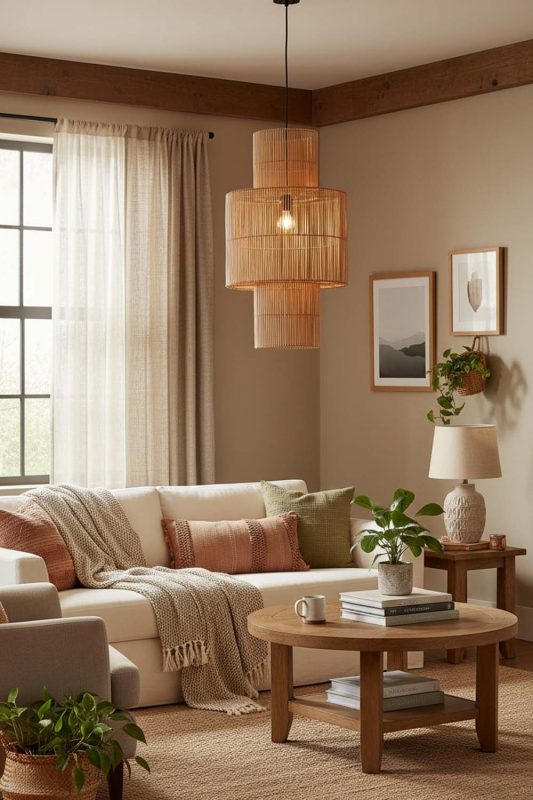 Cozy Bamboo Lantern Geometric Pendant Light - Hygge Vibes