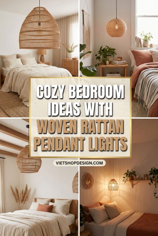 Cozy Bedroom Ideas with Woven Rattan Pendant Lights