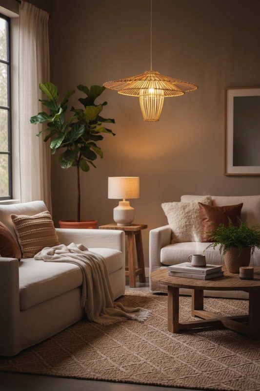 Cozy Beige Bamboo Starburst Pendant Light - Soft & Relaxing