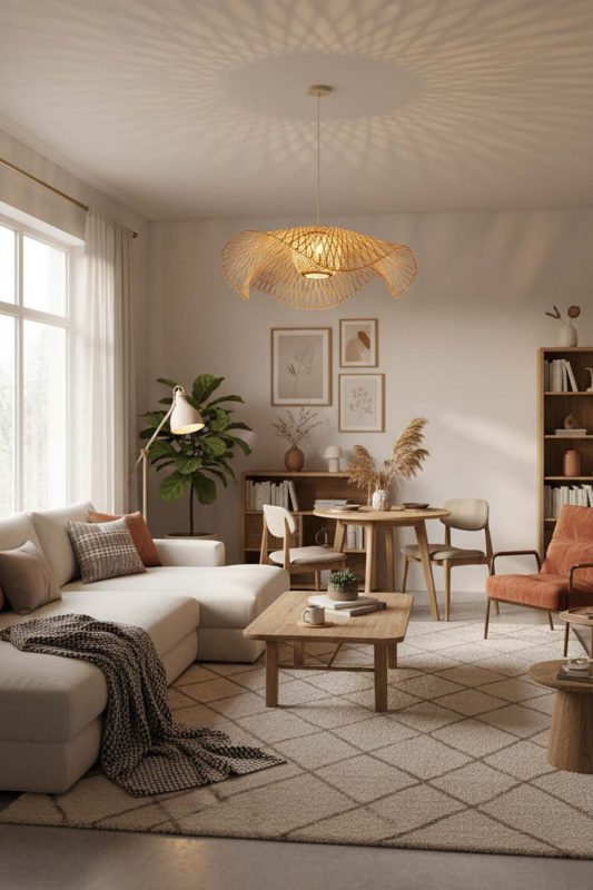 Cozy Beige Lotus Bamboo Pendant Light - Soft & Relaxing