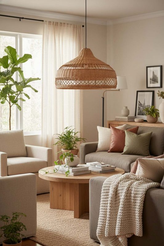 Cozy Beige Rattan Radiant Pendant Lights - Soft & Relaxing