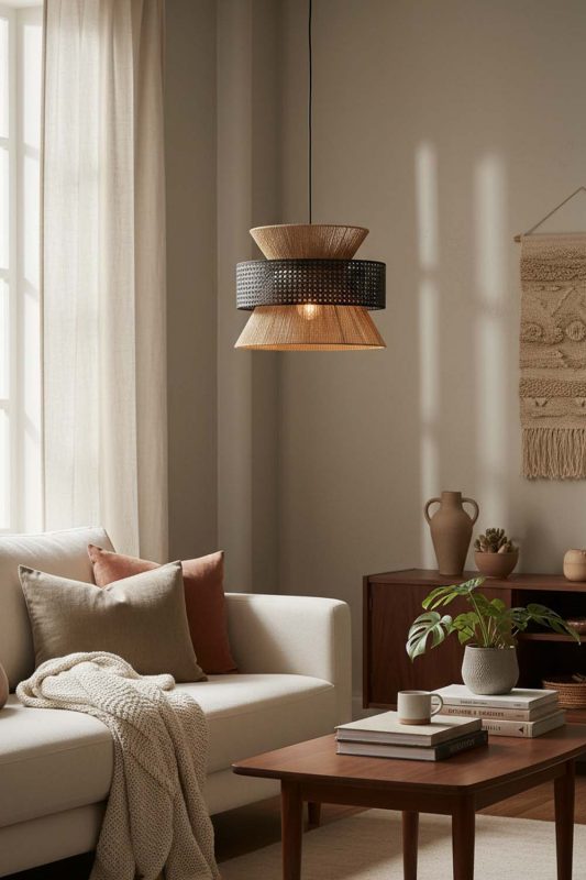 Cozy Black Bamboo Silk Pendant Light - Soft & Relaxing