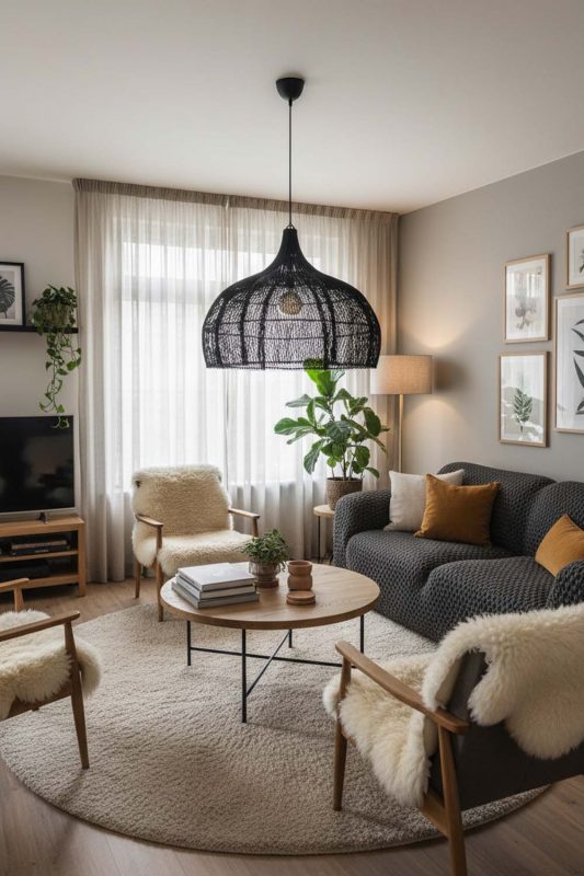 Cozy Black Bloom Rattan Pendant Light - Hygge Vibes