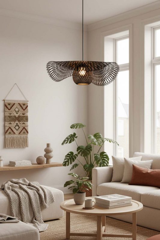 Cozy Black Lotus Bamboo Pendant Light - Warm & Inviting