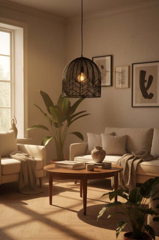 Cozy Black Rattan Birdcage Pendant Light - Soft & Relaxing