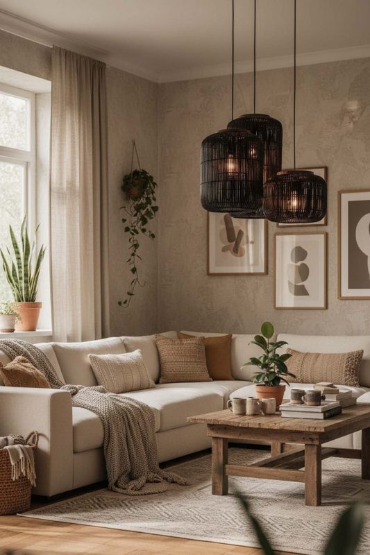 Cozy Black Rattan Capsule Pendant Light - Peaceful Living