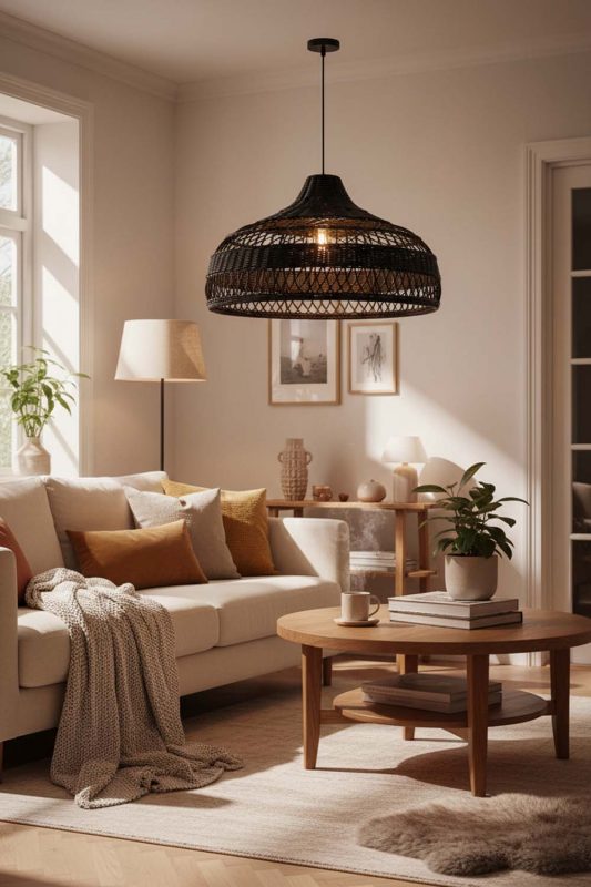 Cozy Black Rattan Radiant Pendant Lights - Warm & Inviting