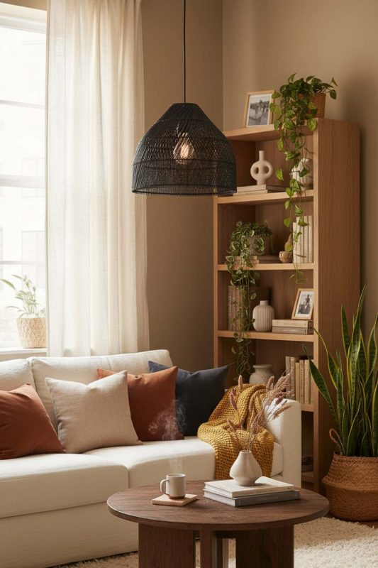 Cozy Black Rattan Wide Dome Fixture - Soft & Relaxing