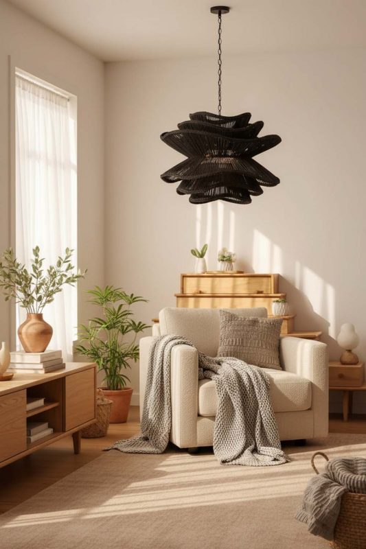 Cozy Black Vietnamese Flower Rattan Chandelier - Comfort First