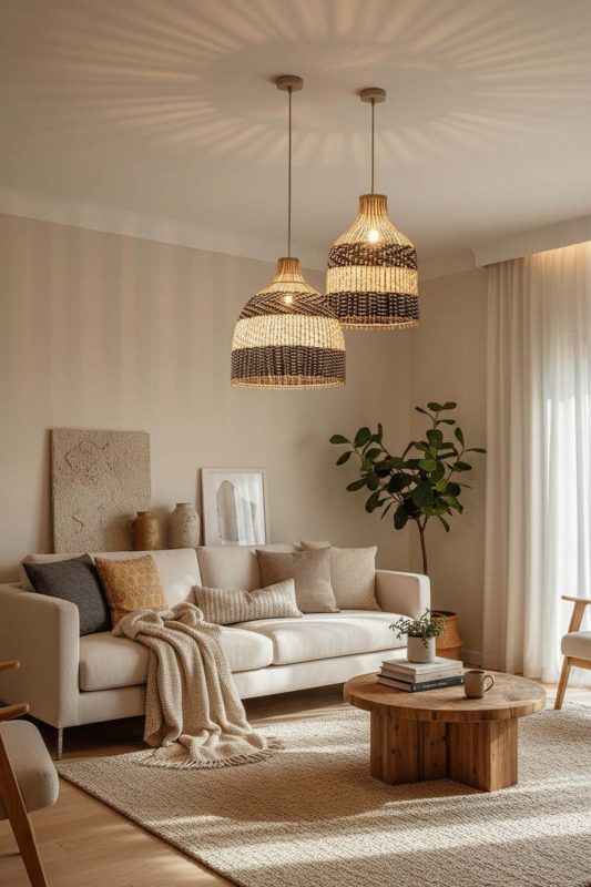 Cozy Black White Dome Rattan Pendant - Peaceful Living