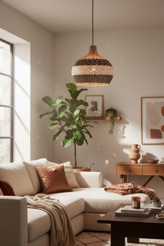 Cozy Black White Rattan Pendant Light - Hygge Vibes