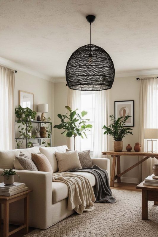 Cozy Black Wicker Basket Pendant Light - Soft & Relaxing