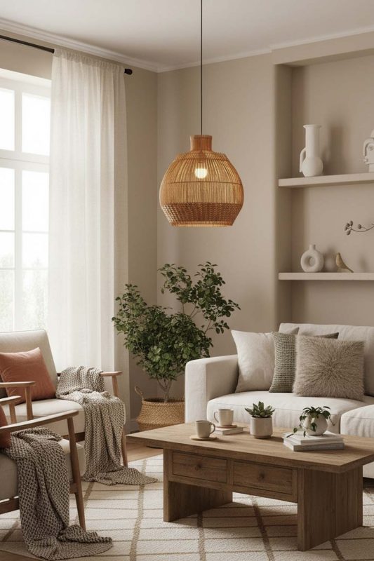 Cozy Bottom Brown Rattan Pendant - Peaceful Living
