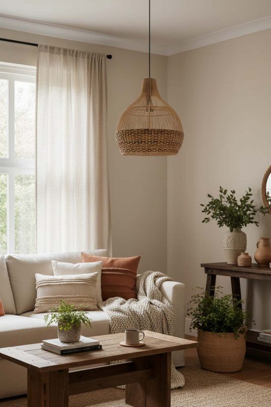 Cozy Bottom Tan Brown Rattan Pendant Light - Soft & Relaxing