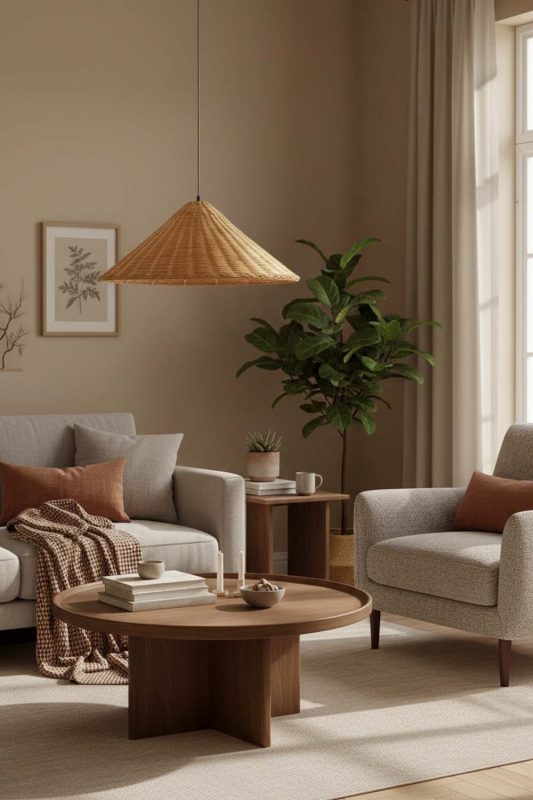 Cozy Brown Rattan Cone Pendant Light - Peaceful Living