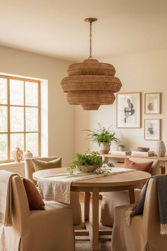 Cozy Brown Tiered Rattan Chandelier - Soft & Relaxing
