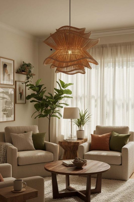 Cozy Brown Vietnamese Flower Rattan Chandelier - Hygge Vibes