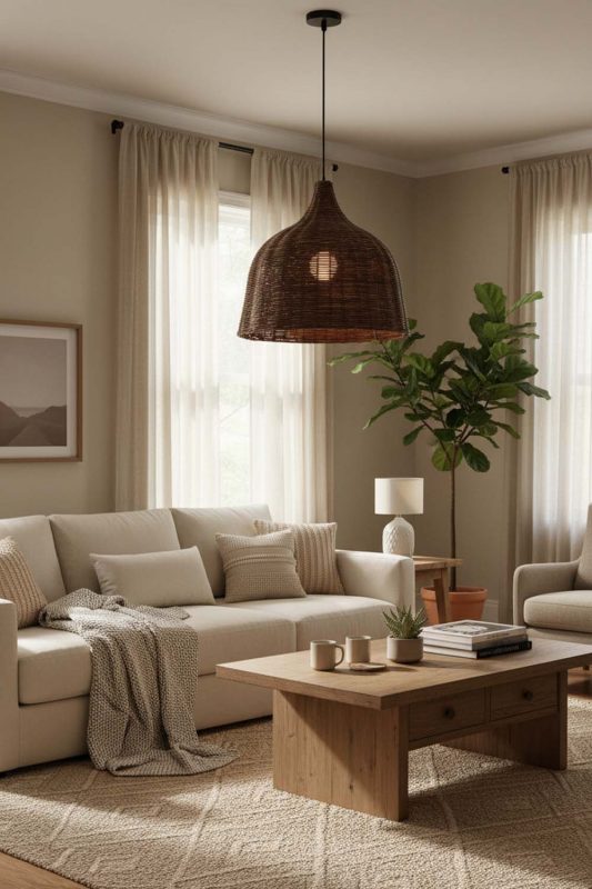 Cozy Rattan Basket Pendant Light Coffee - Hygge Vibes