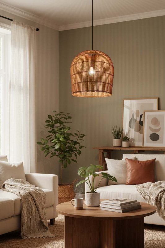 Cozy Rattan Bell Shaped Pendant Light - Peaceful Living