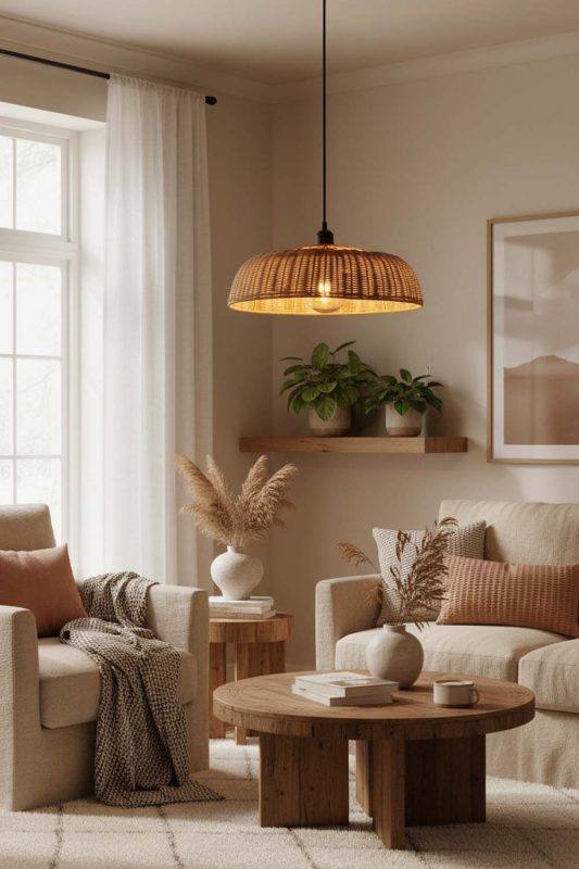 Cozy Rattan Disc Pendant Light - Soft & Relaxing