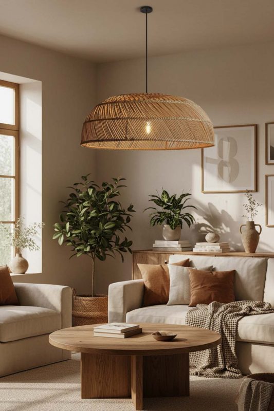 Cozy Rattan Large Dome Pendant Light - Hygge Vibes