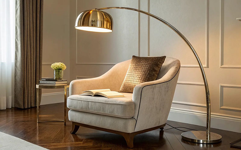Cozy Reading Nook With An Arc Floor Lamp
