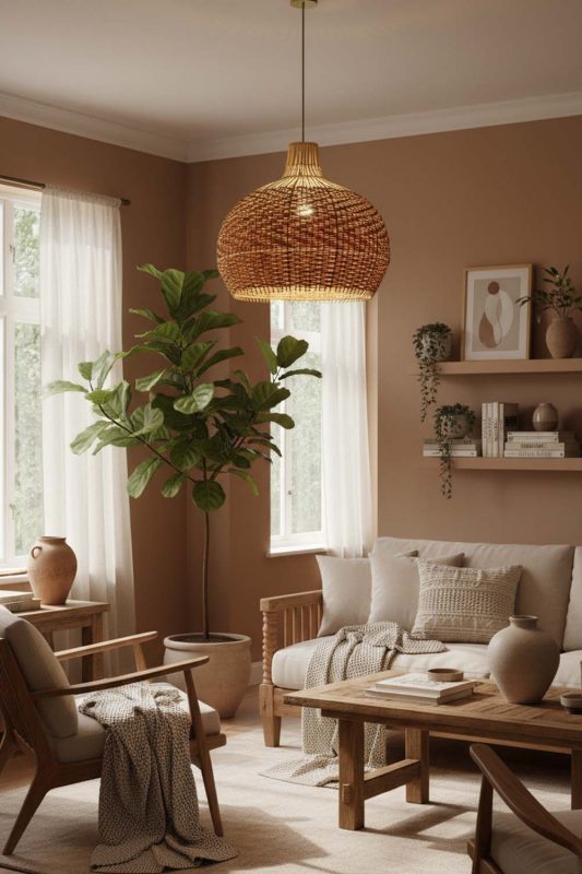 Cozy Red Orange Rattan Pendant Light - Comfort First