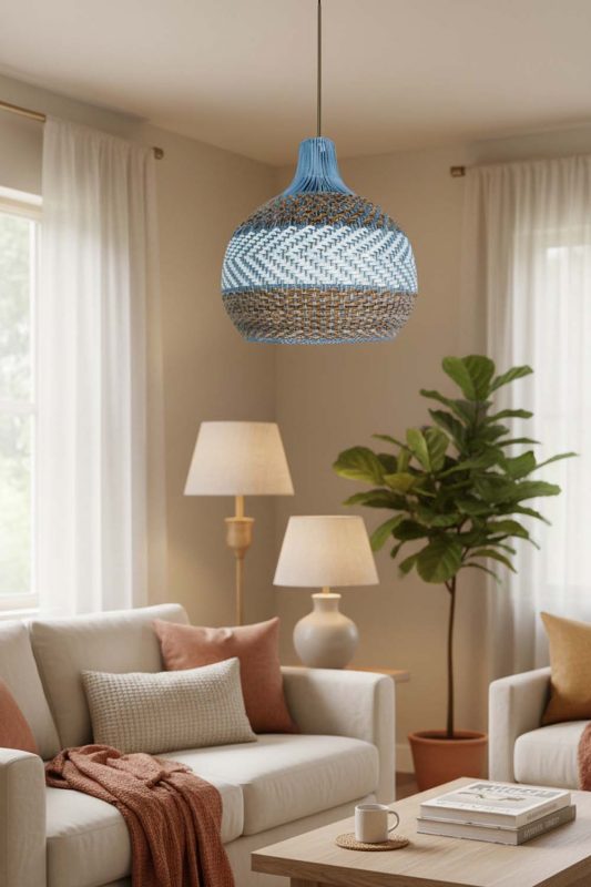Cozy Tan Brown White Rattan Pendant Light - Warm & Inviting