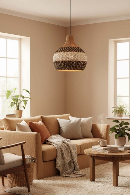 Cozy White Gray Rattan Pendant Light - Warm & Inviting