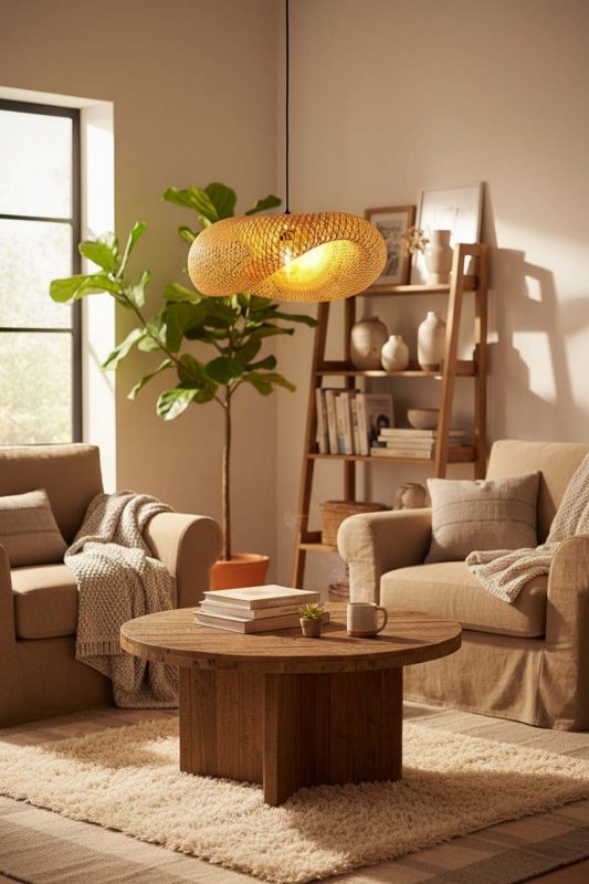 Cozy Wicker Bird Nest Pendant Light A - Peaceful Living