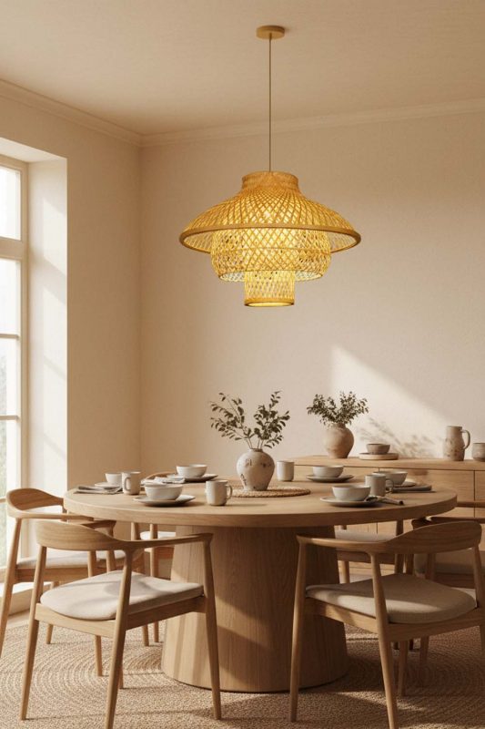 Dining Room Bamboo 3 Layered Pendant Light - Perfect Gathering Space