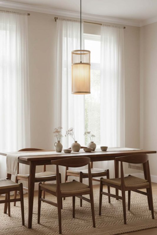 Dining Room Bamboo Cylinder Pendant Light - Perfect Gathering Space
