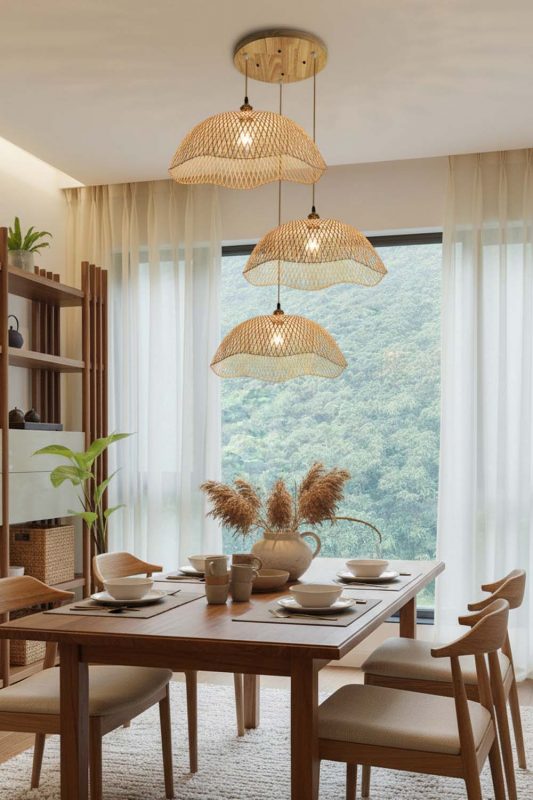 Dining Room Bamboo Dome Pendant Light - Elegant Dining Ambience