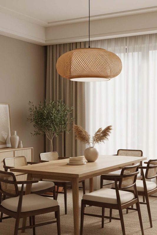 Dining Room Bamboo Donut Pendant Light - Elegant Dining Ambience