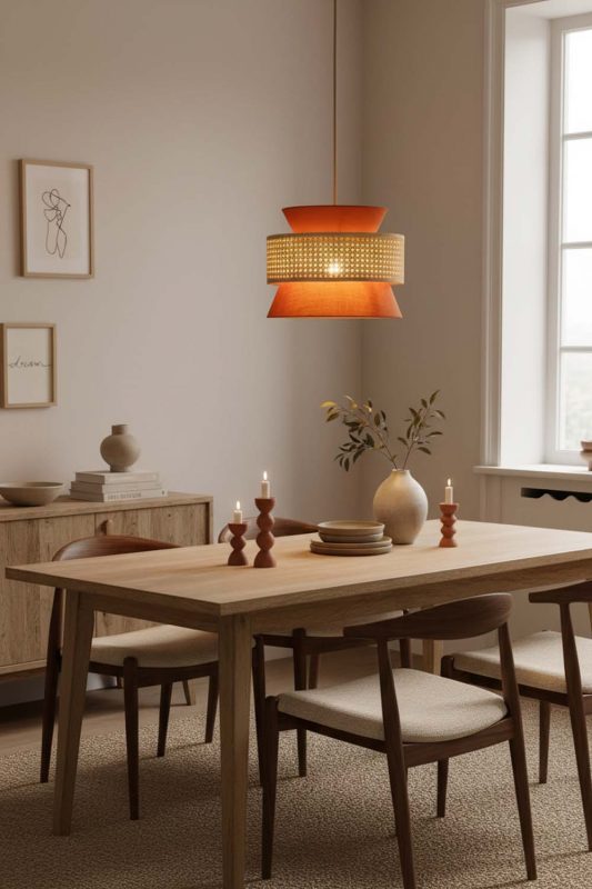 Dining Room Bamboo Fabric Shade Pendant Light - Perfect Gathering Space