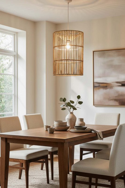 Dining Room Bamboo Geometric Pendant Light Cylinder - Warm & Welcoming
