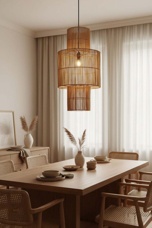 Dining Room Bamboo Lantern Geometric Pendant Light - Intimate & Stylish