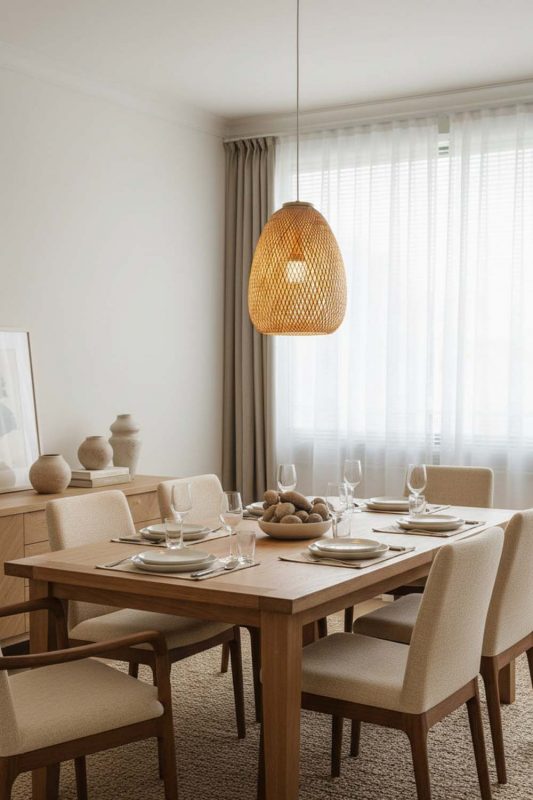 Dining Room Bamboo Raindrop Pendant Light - Elegant Dining Ambience