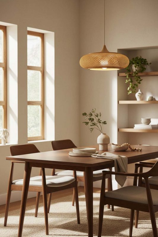 Dining Room Bamboo Wood Pendant Light - Elegant Dining Ambience