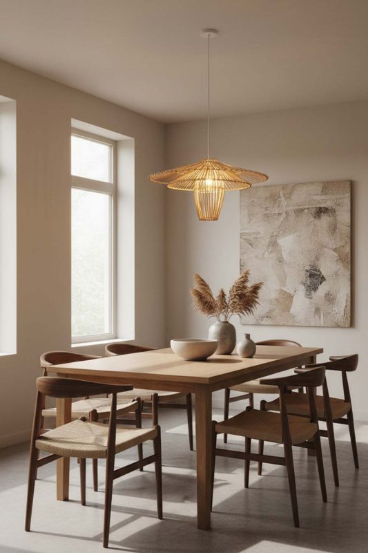 Dining Room Beige Bamboo Starburst Pendant Light - Elegant Dining Ambience