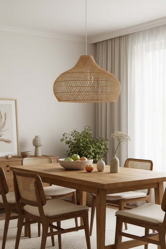 Dining Room Beige Kloe Rattan Pendant Light - Cozy Dinner Vibes