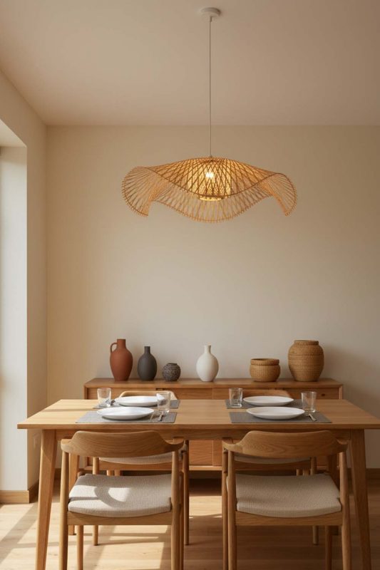 Dining Room Beige Lotus Bamboo Pendant Light - Elegant Dining Ambience